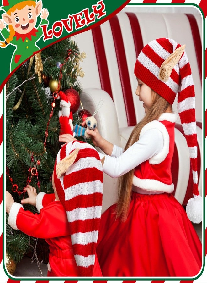 Funtery Christmas Knitted Elf Hats with Ears Crochet Long Santa Hats Beanie Elf Costume Accessories(6pcs,Red and White,Kid) - Image 2